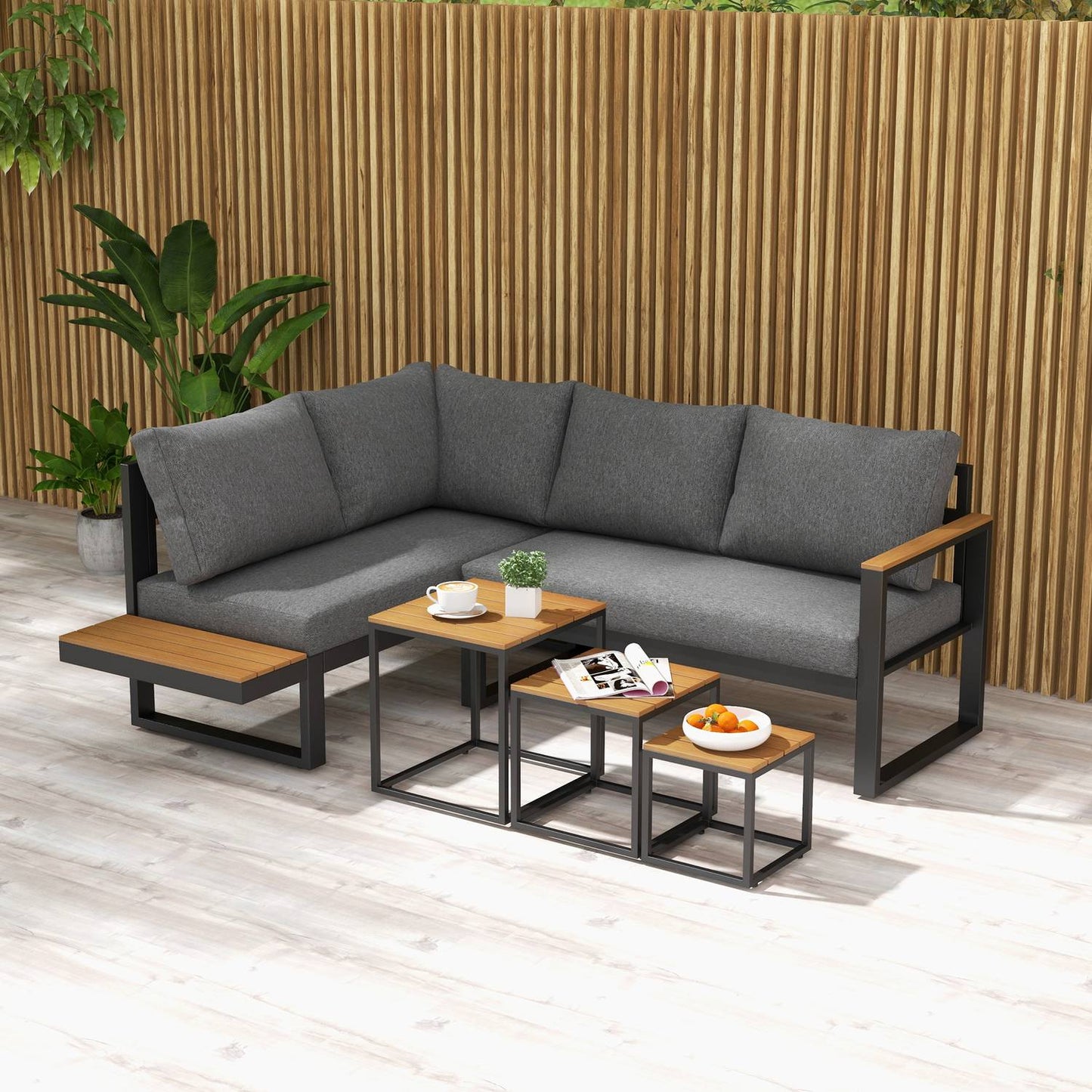 5-piece gray garden lounge set with corner sofa and table
