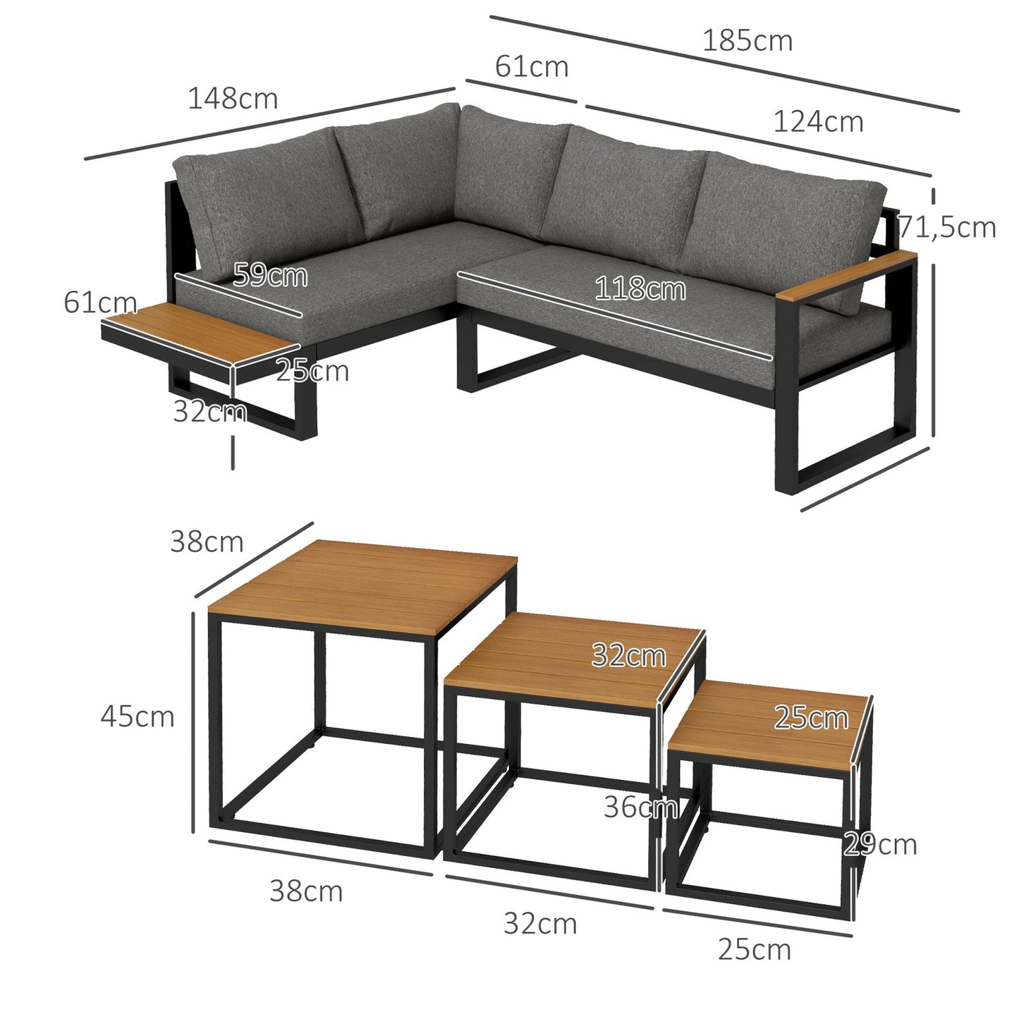 5-piece gray garden lounge set with corner sofa and table
