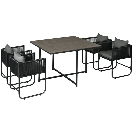 Garden set in poly rattan - 5 pieces, including table and chairs