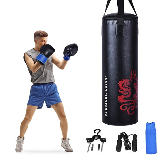 5-piece punching bag set for children with boxing gloves, skipping rope, carry bag, ceiling hook, hanging boxing equipment, black