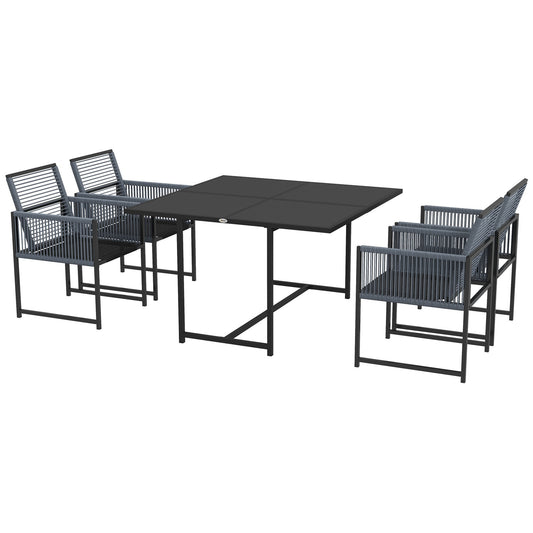 5-piece dark gray dining room set with folding chairs