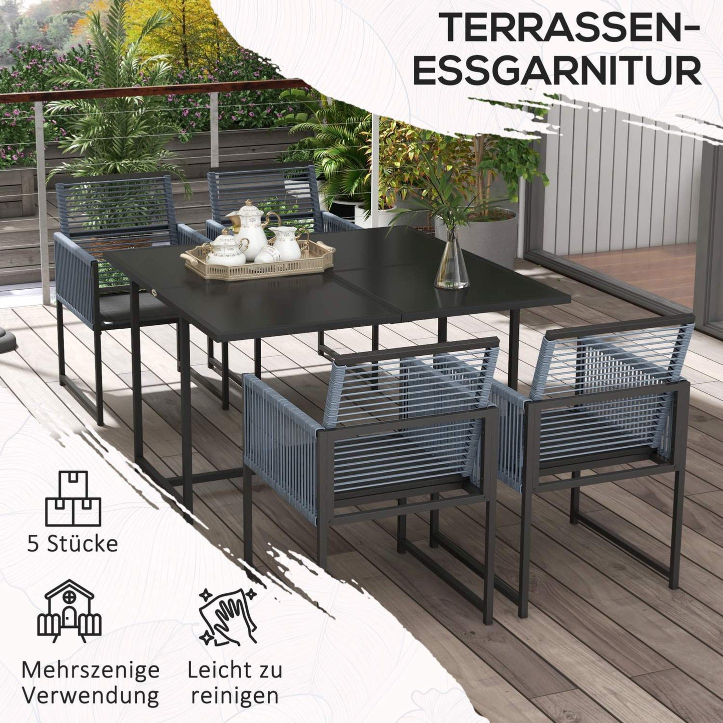 5-piece dark gray dining room set with folding chairs