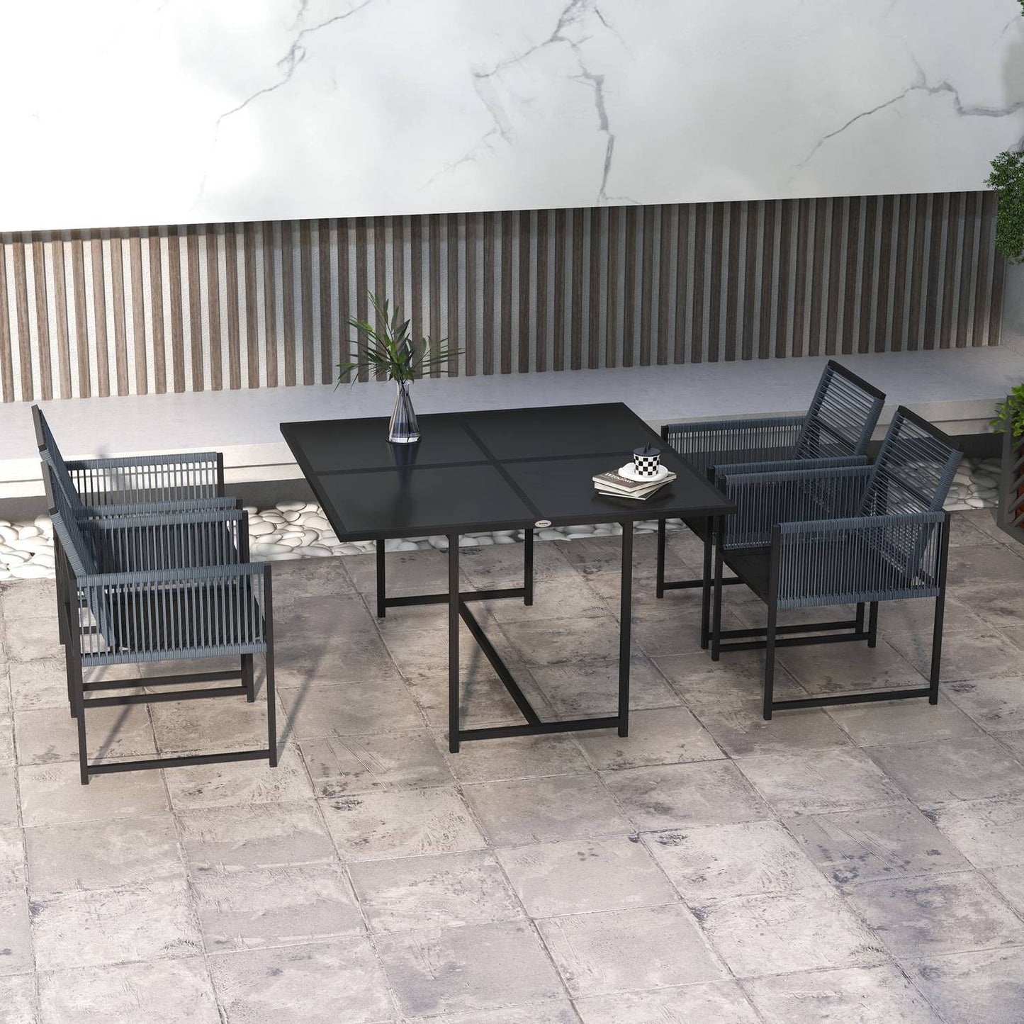 5-piece dark gray dining room set with folding chairs
