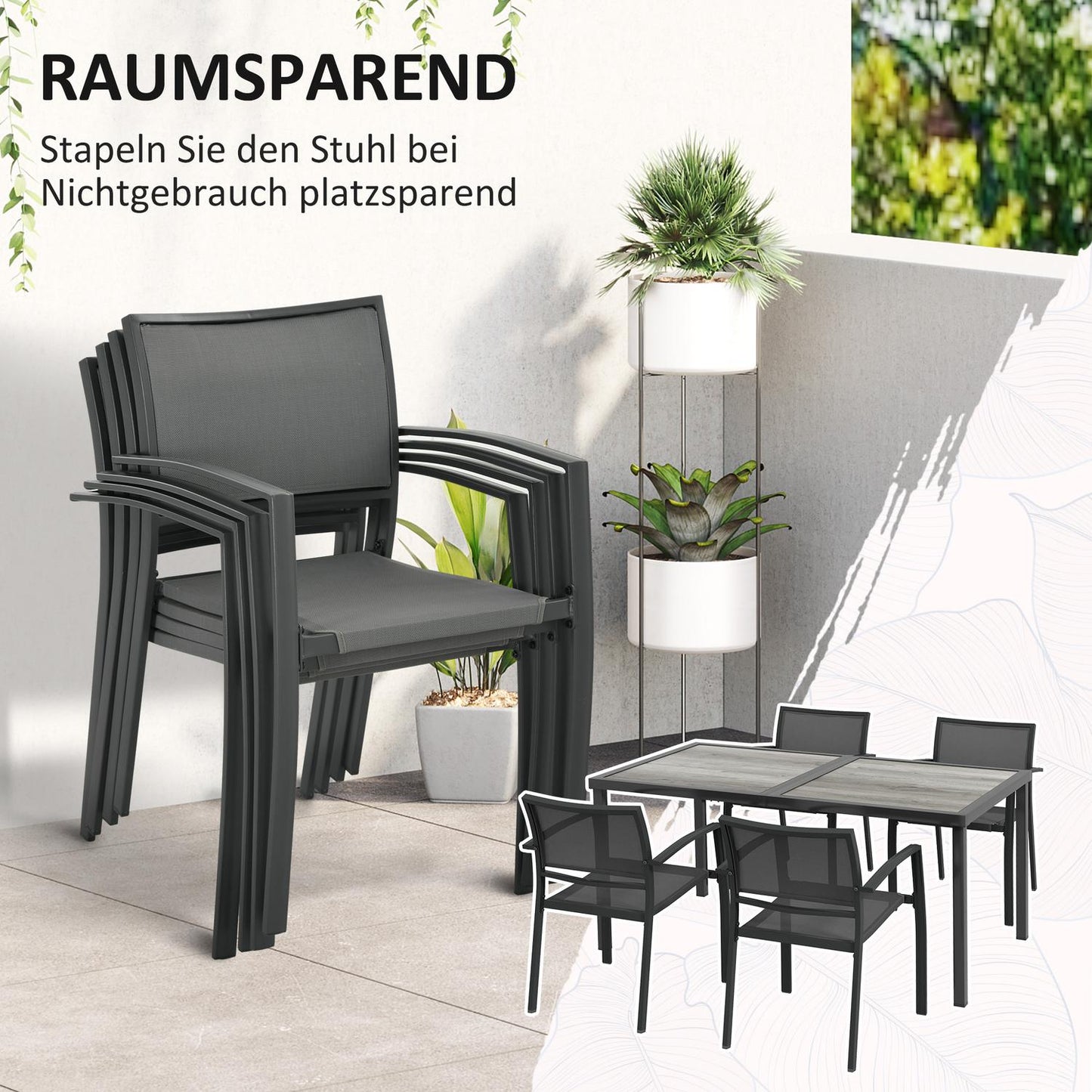 5-piece patio seating area - Dark gray Mesh chairs and table