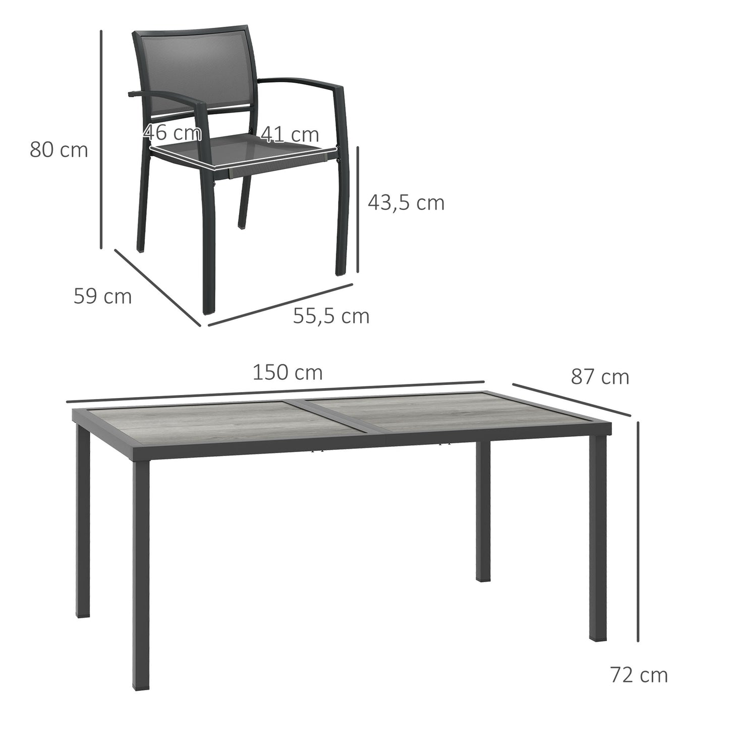 5-piece patio seating area - Dark gray Mesh chairs and table