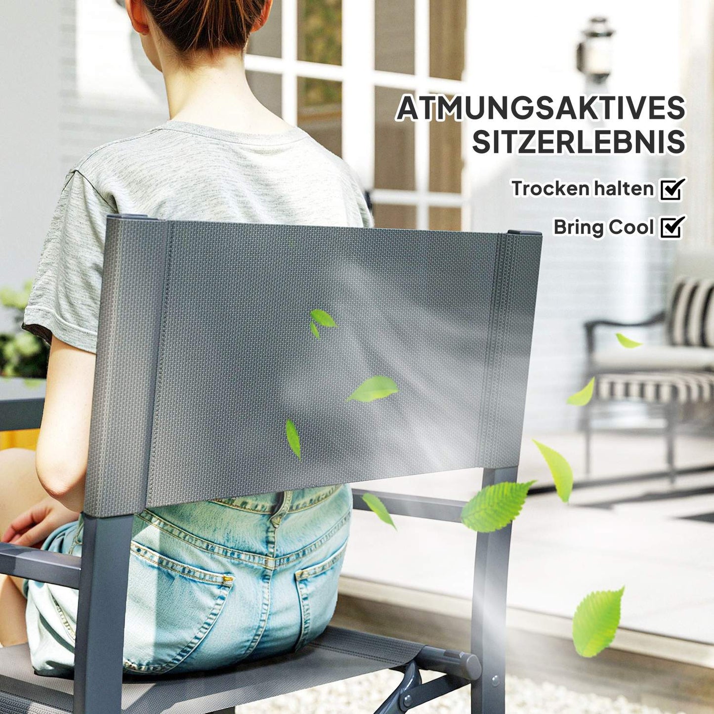 5-piece dining room set in steel with folding chairs, grey