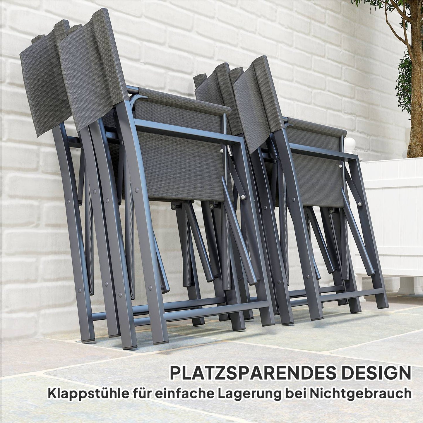 5-piece dining room set in steel with folding chairs, grey