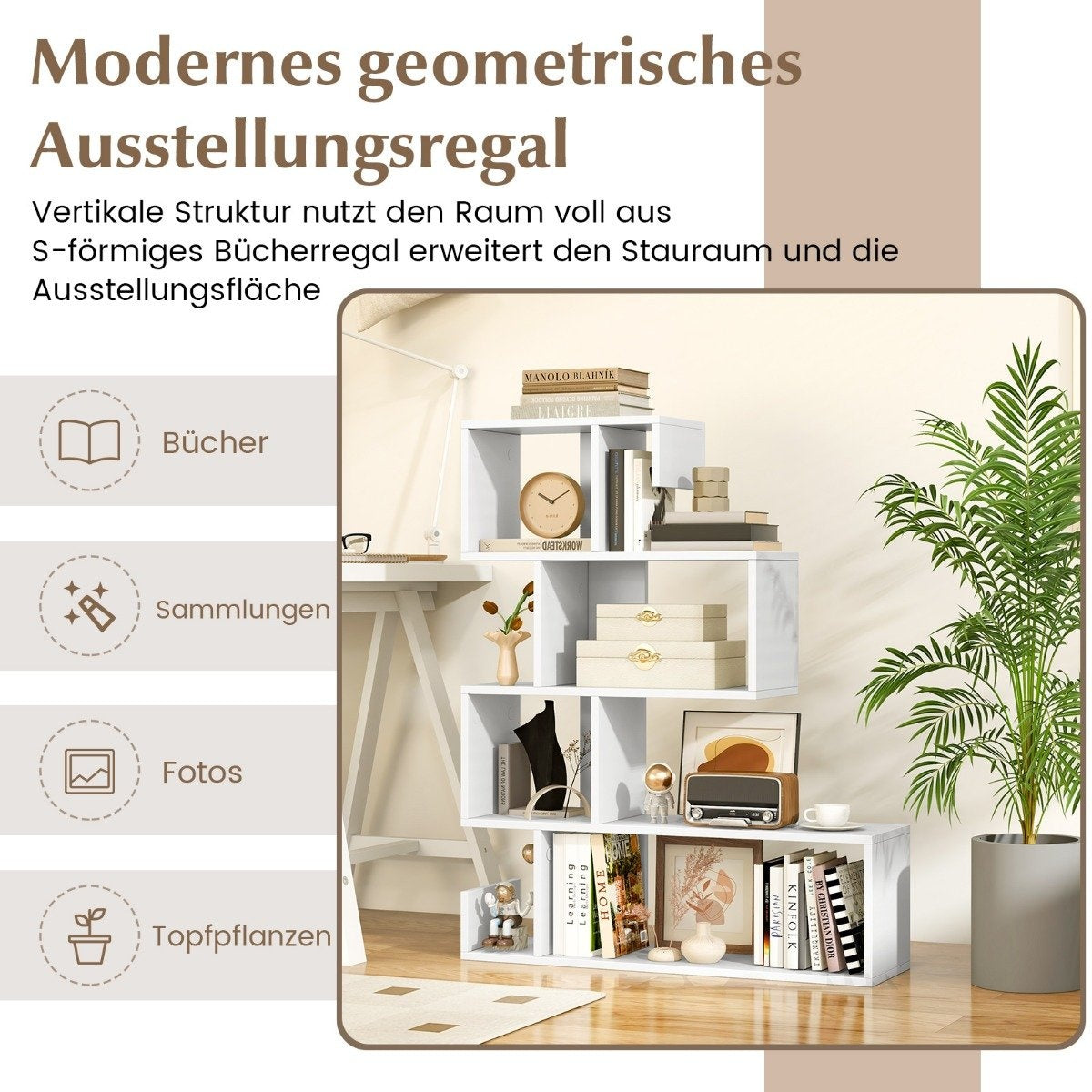 5 tier bookcase geometric storage shelf with open compartments 80 x 22 x 100 cm white