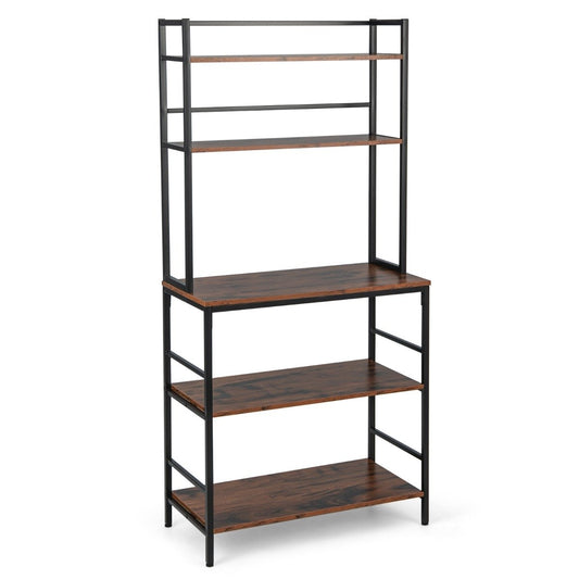 5-tier kitchen shelf with attachment & open shelves, anti-tip device, free-standing kitchen storage rack, rustic brown