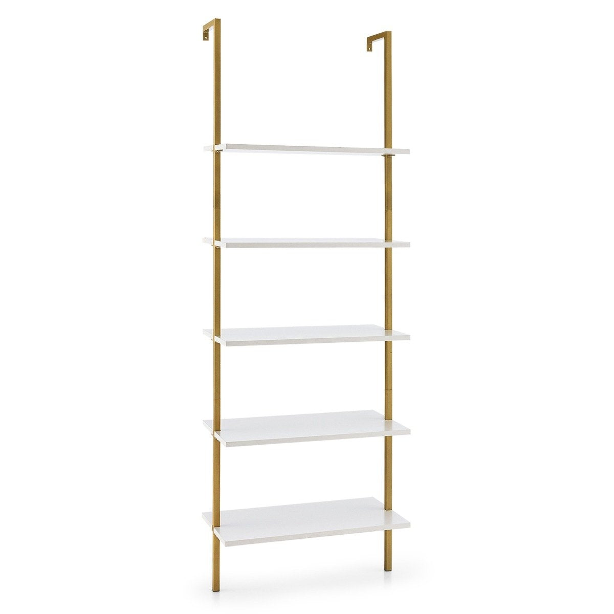 5-tier ladder shelf wall shelf with steel frame 60 x 30 x 180 cm white & gold