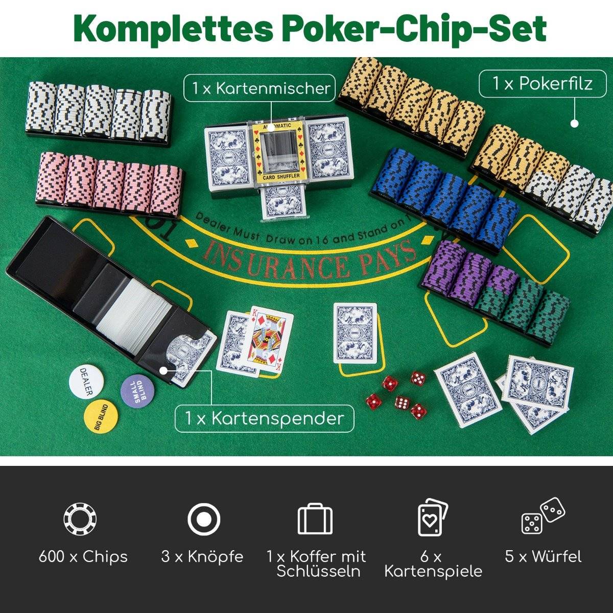600-Piece Poker Chip Set with Case – 14g Clay Chips