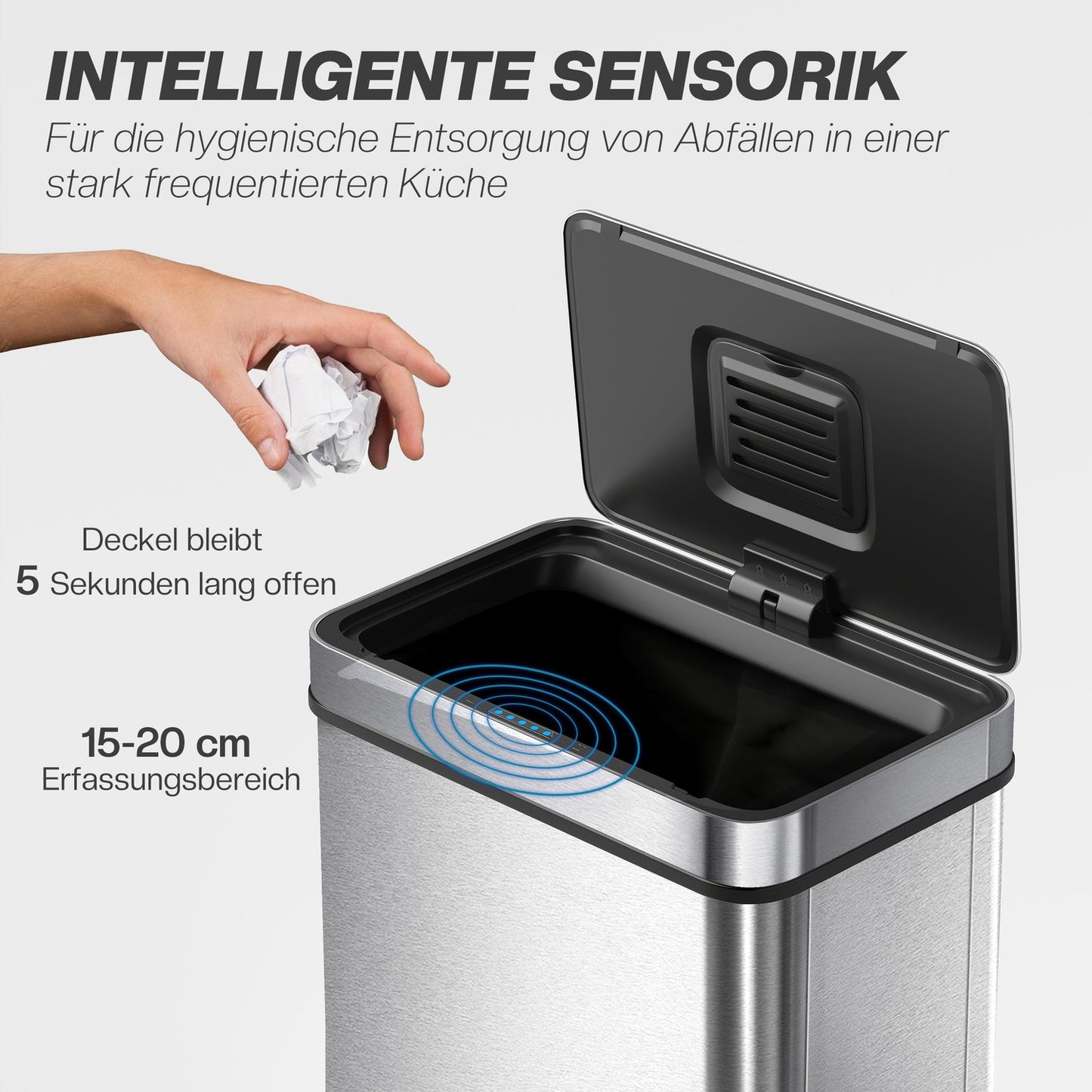 60L Stainless Steel Sensor Trash Can, Automatic Lid