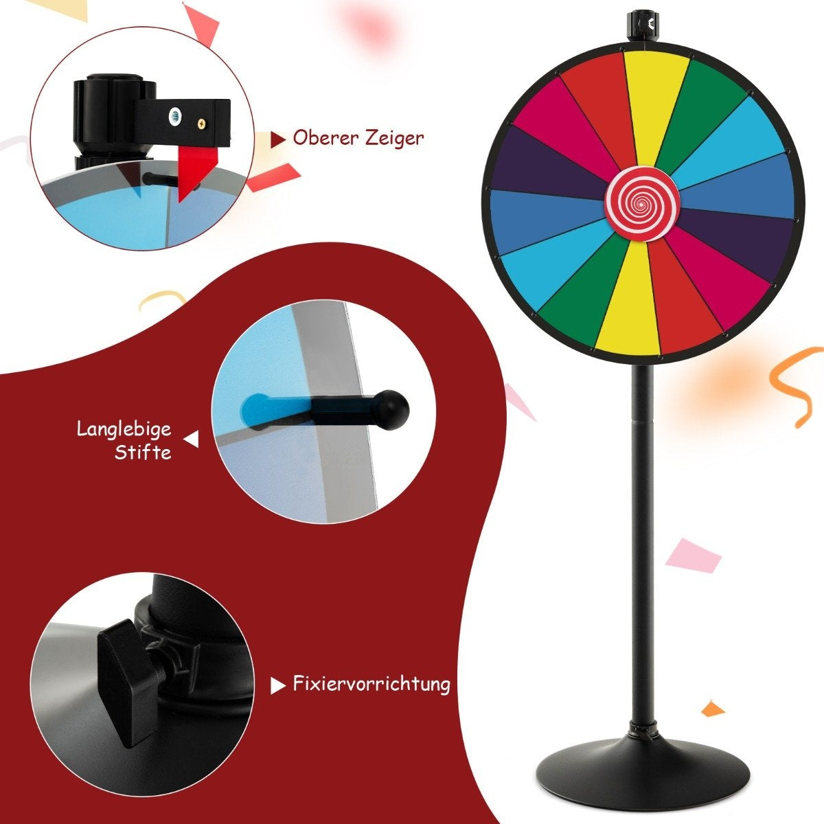 Ø60 cm Wheel of Fortune with stand Prize wheel Height-adjustable competition wheel Colorful