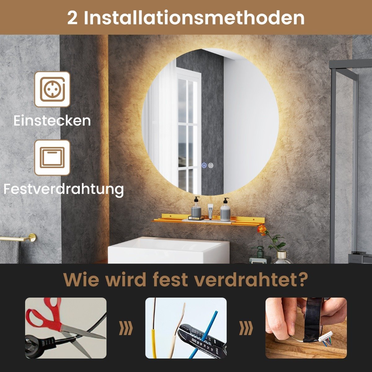 Ø60cm round bathroom mirror with lighting & touch switch & memory function wall mirror
