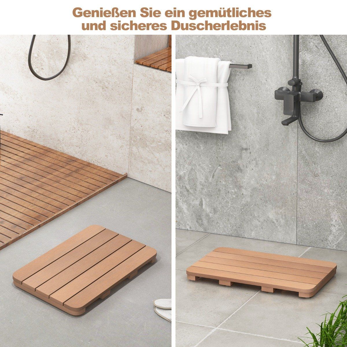 60 x 48 cm toilet mat made of hips wood design, bath mat, load-bearing up to 150 kg, bathroom mat, brown, corrosion-resistant, rust-proof, durable