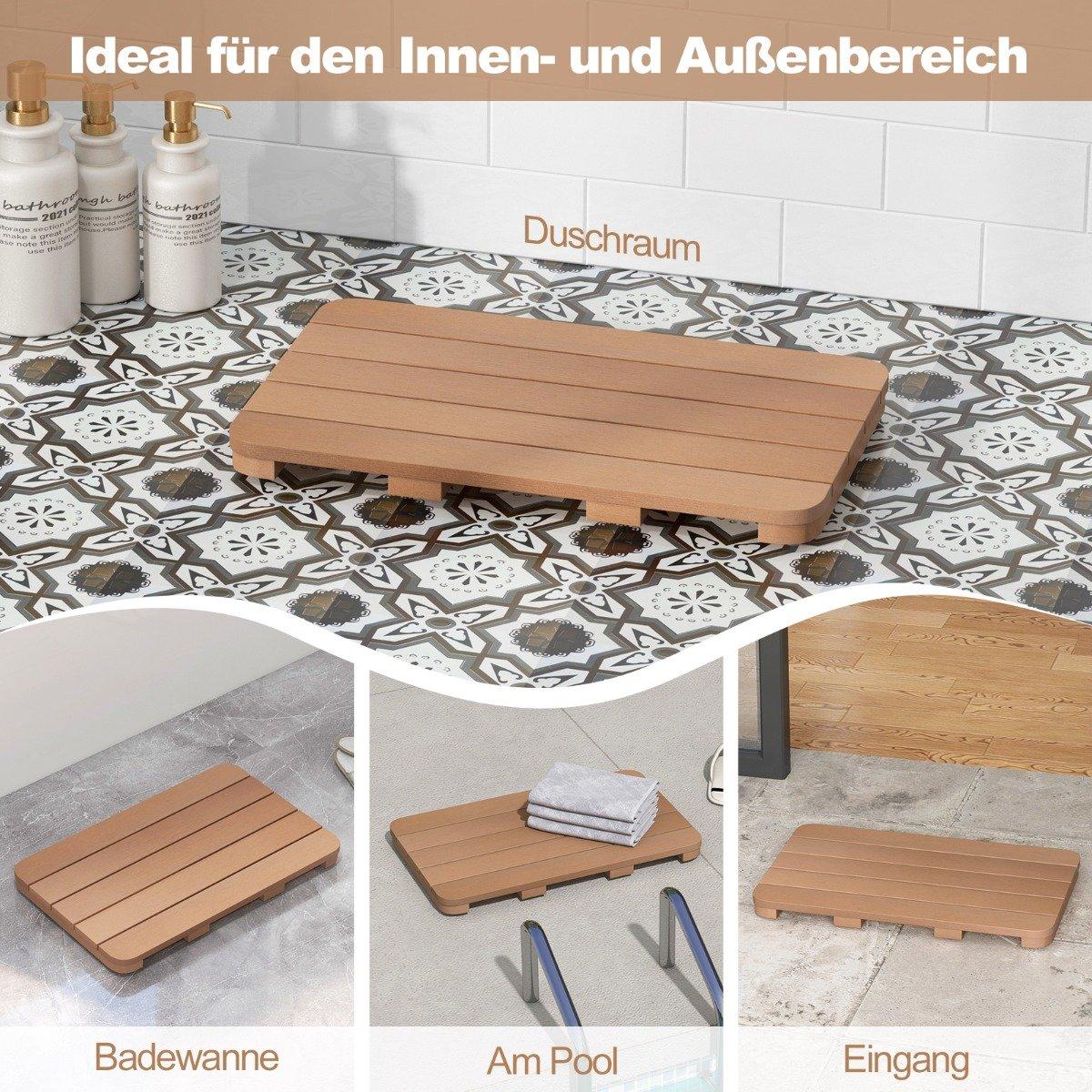 60 x 48 cm toilet mat made of hips wood design, bath mat, load-bearing up to 150 kg, bathroom mat, brown, corrosion-resistant, rust-proof, durable