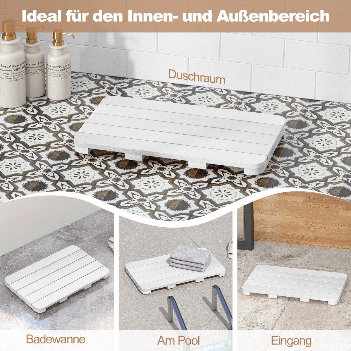 60 x 48 cm toilet mat made of hips wood design, bath mat, load-bearing up to 150 kg, bathroom mat, corrosion-resistant, rust-proof, durable, white