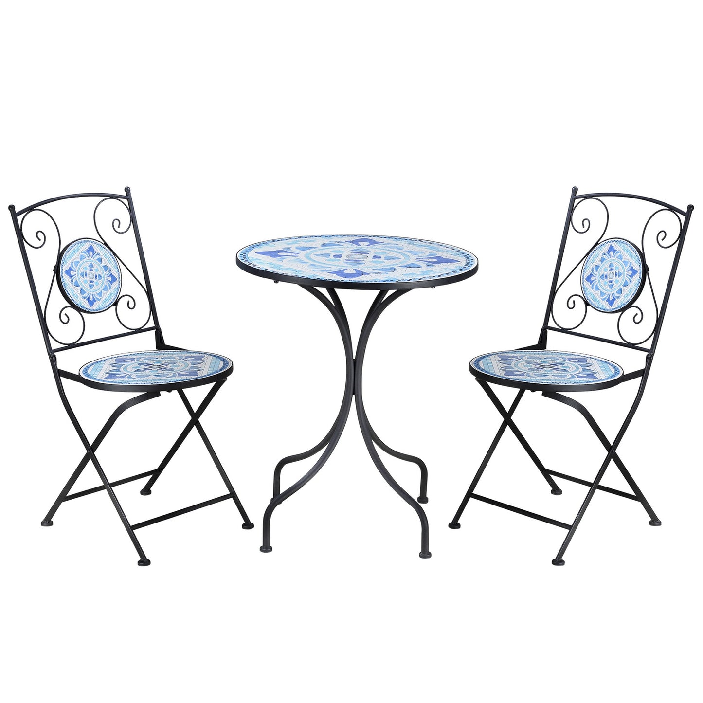 Bistro set for 2: Ø 61 Cm Steel table & folding chairs