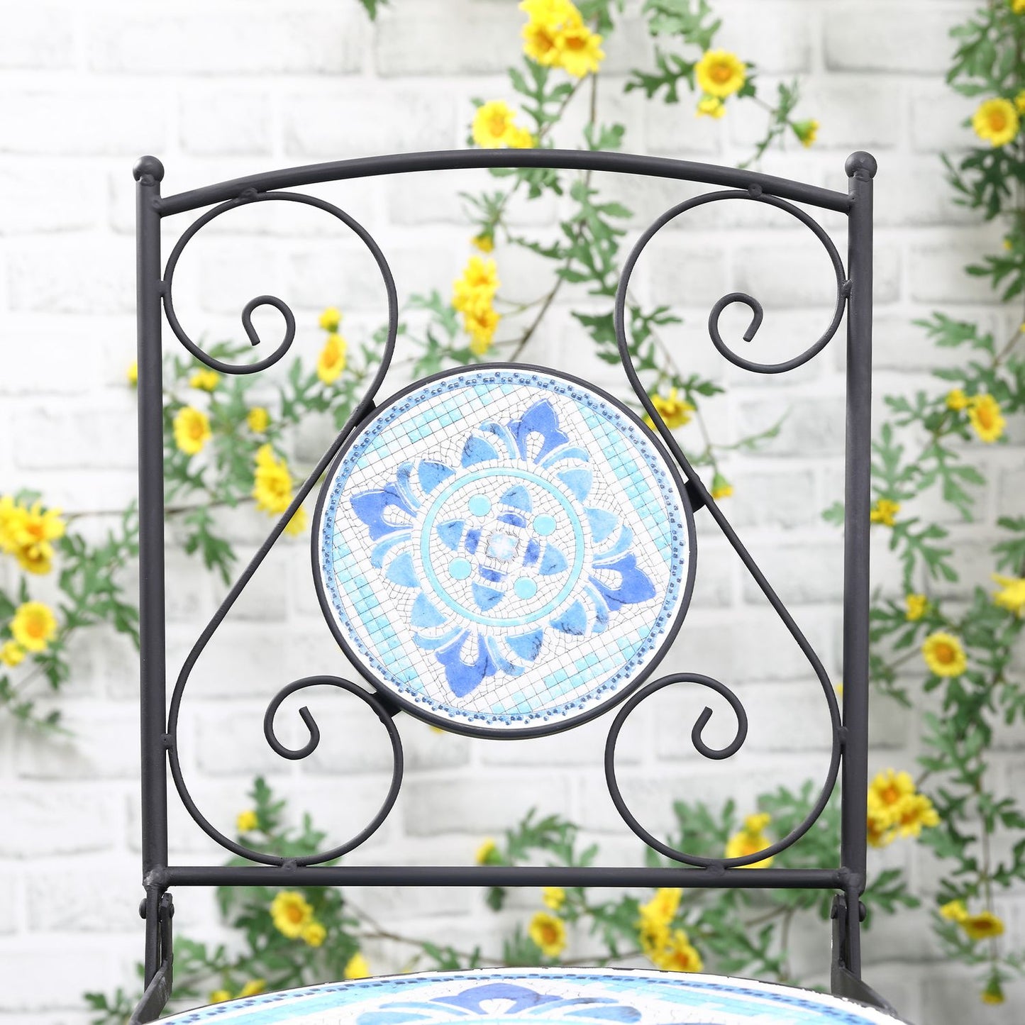 Bistro set for 2: Ø 61 Cm Steel table & folding chairs