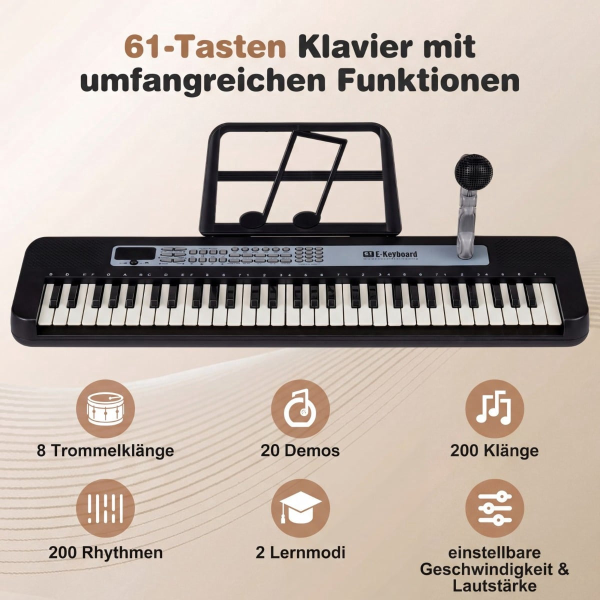 61-Key Kids Piano Keyboard with Adjustable Stand & Mic