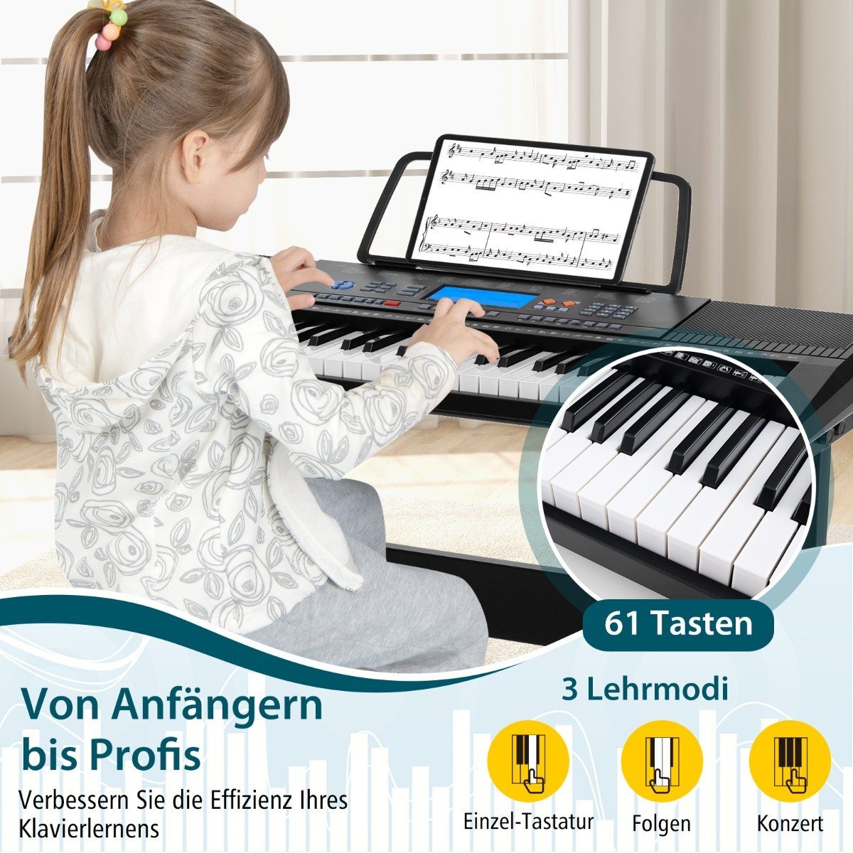 61-Key Portable Electronic Keyboard Set with Stand & Mic