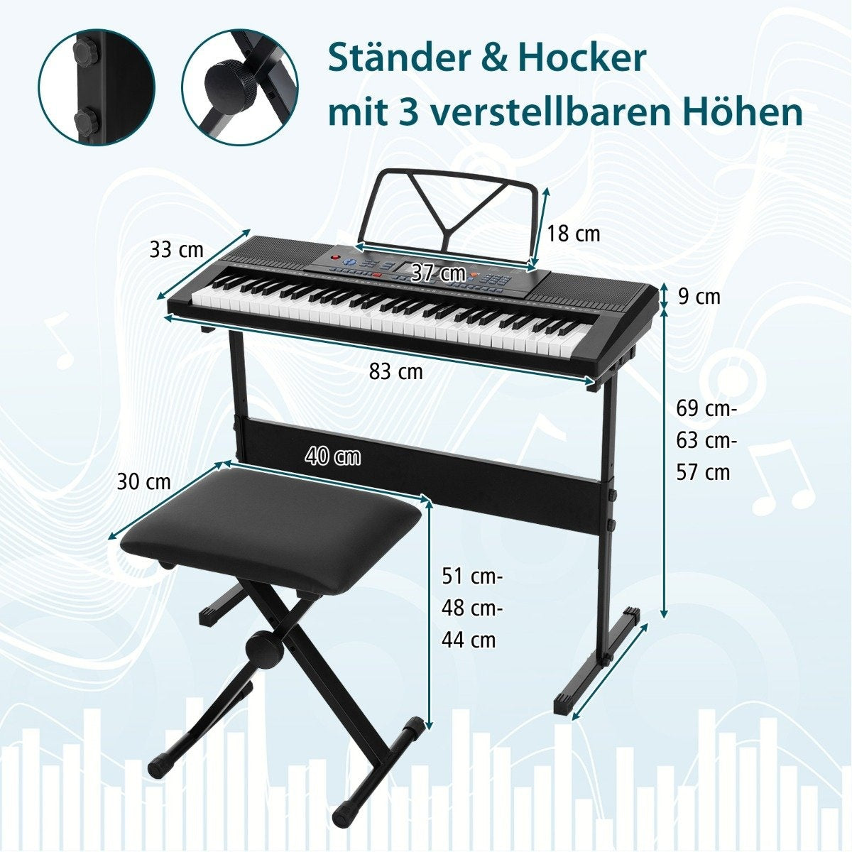 61-Key Portable Electronic Keyboard Set with Stand & Mic