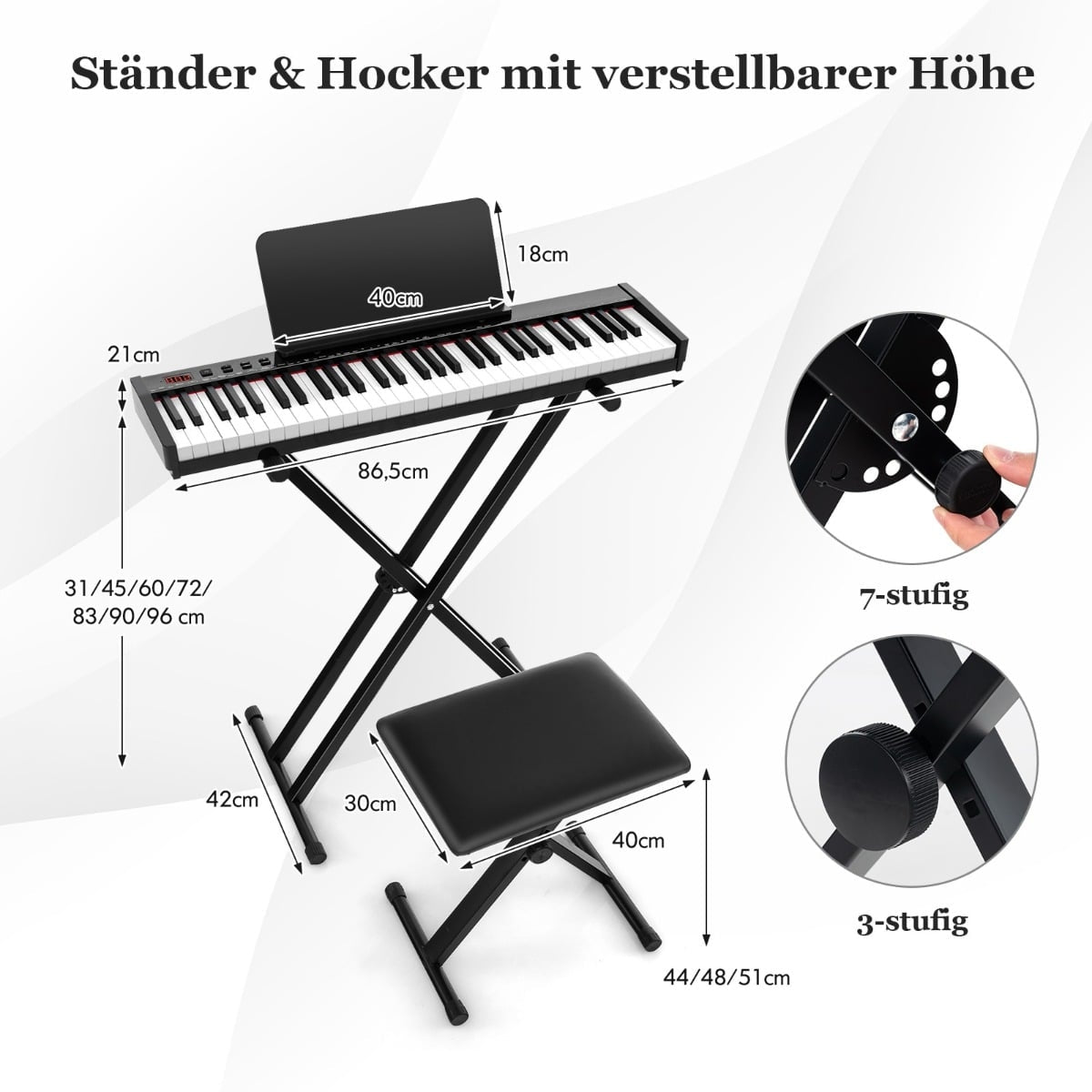 61-Key Portable Electronic Keyboard with Stand & Stool