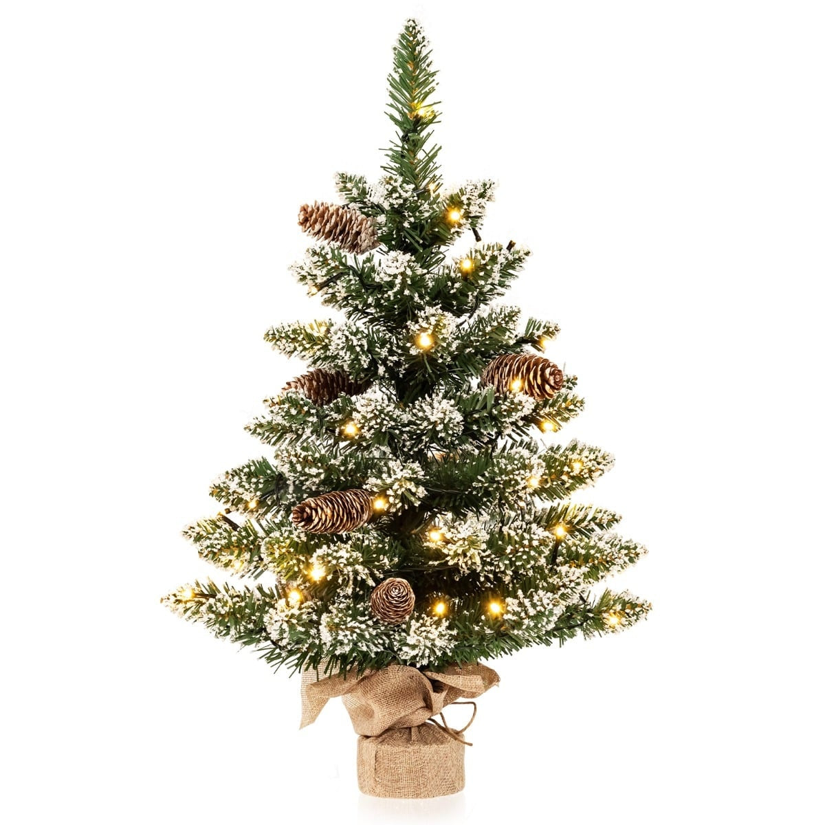 64 cm Snow-Flocked Mini Christmas Tree with LED Lights