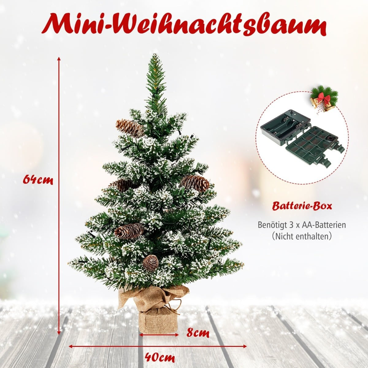 64 cm Snow-Flocked Mini Christmas Tree with LED Lights