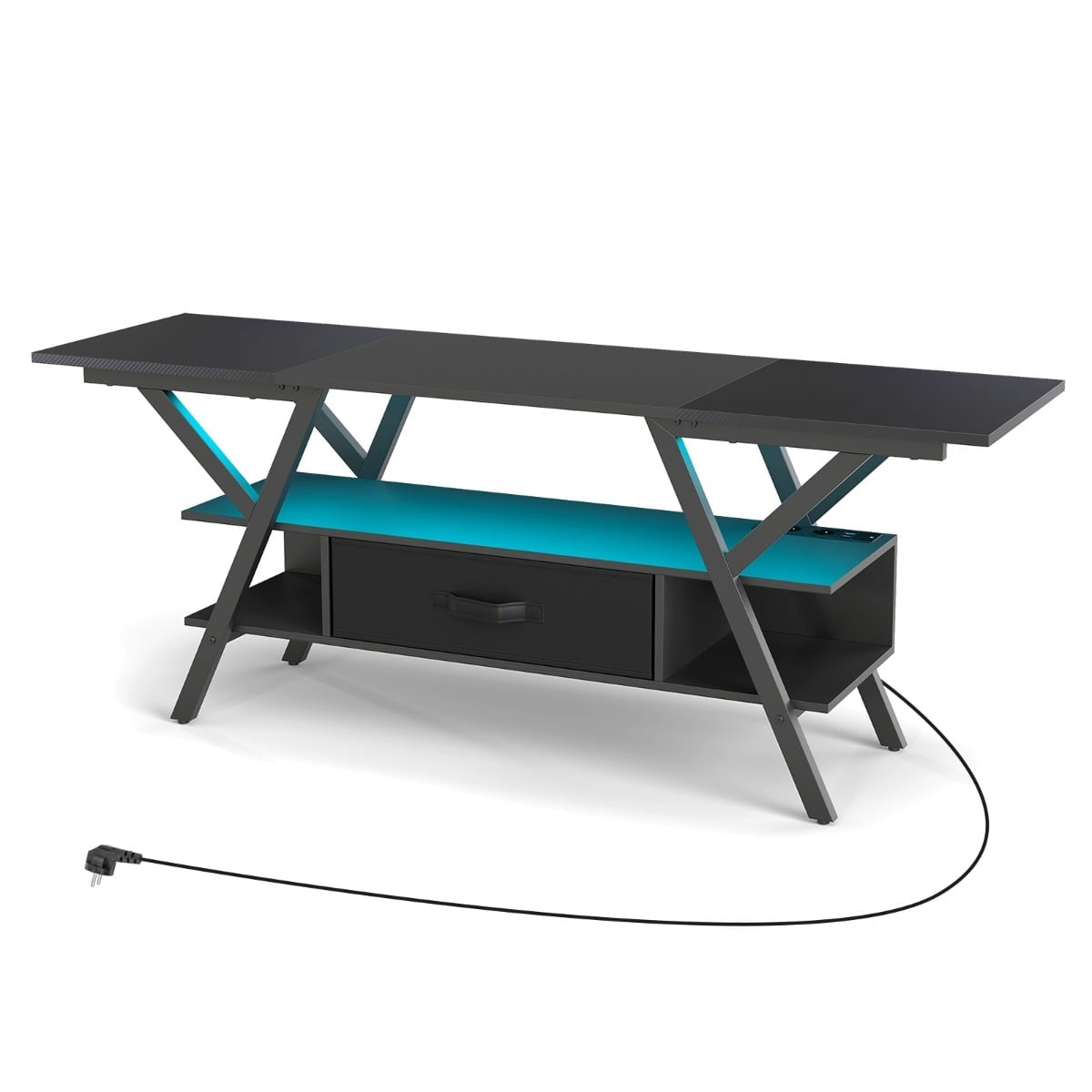 65-Inch TV Stand with LED Lights and Power Outlets
