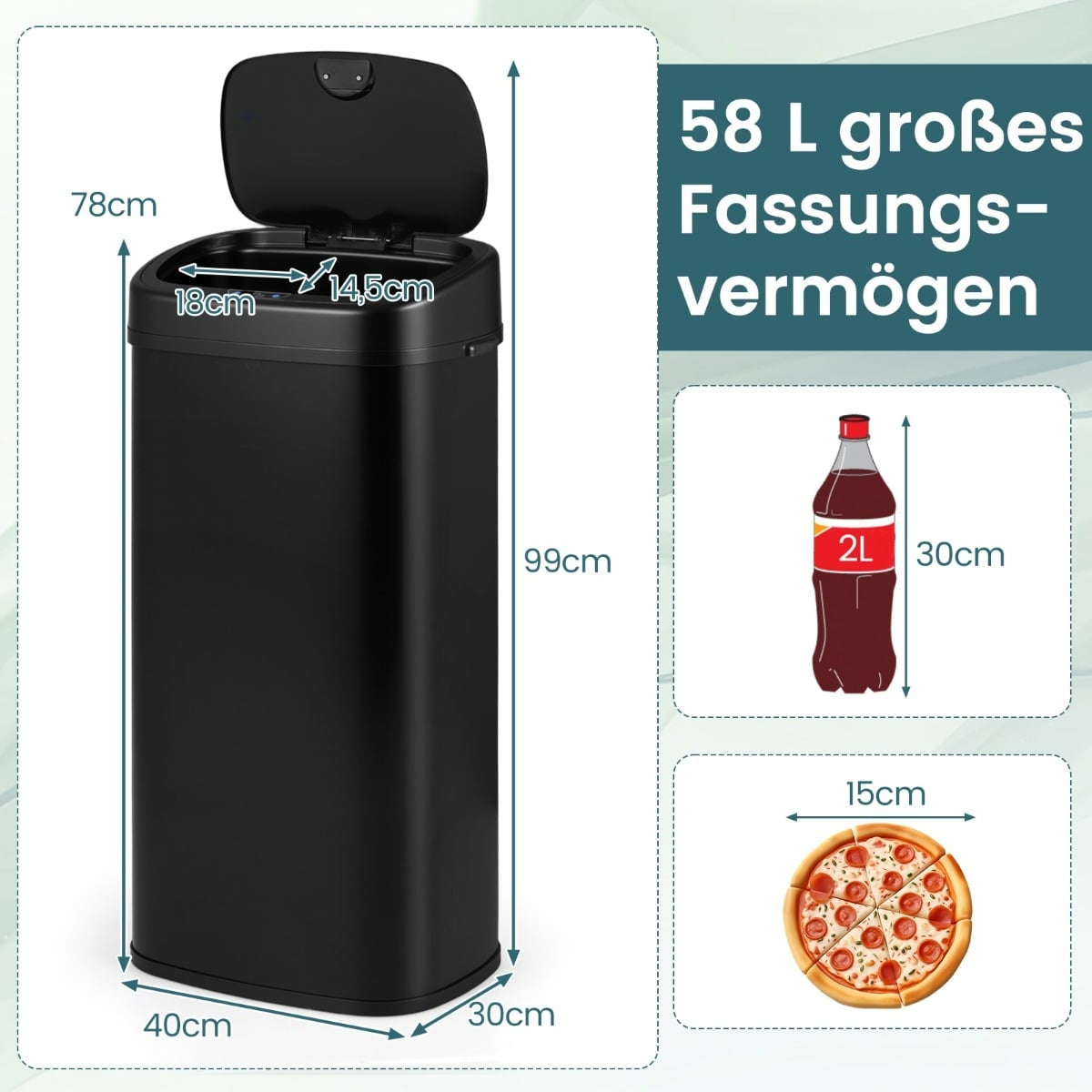 68L Automatic Sensor Trash Can – Dual-Zone, Black