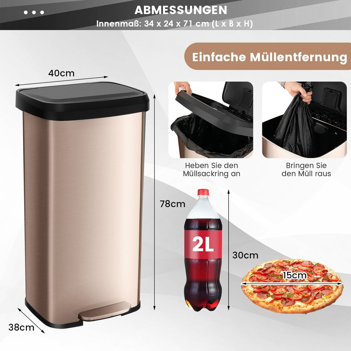 68L Kitchen Trash Can with Soft-Close Lid & Deodorizer