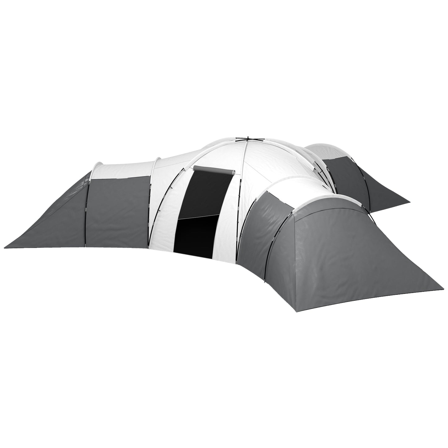 6-9 person tunnel camping tent, 3 bedrooms, grey