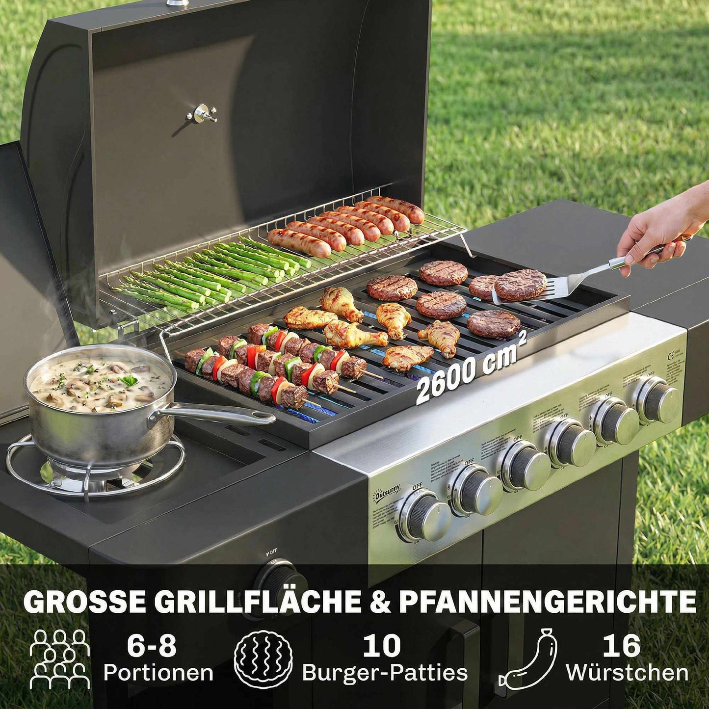 6-Burner Stainless Steel Gas Grill with Side Burner