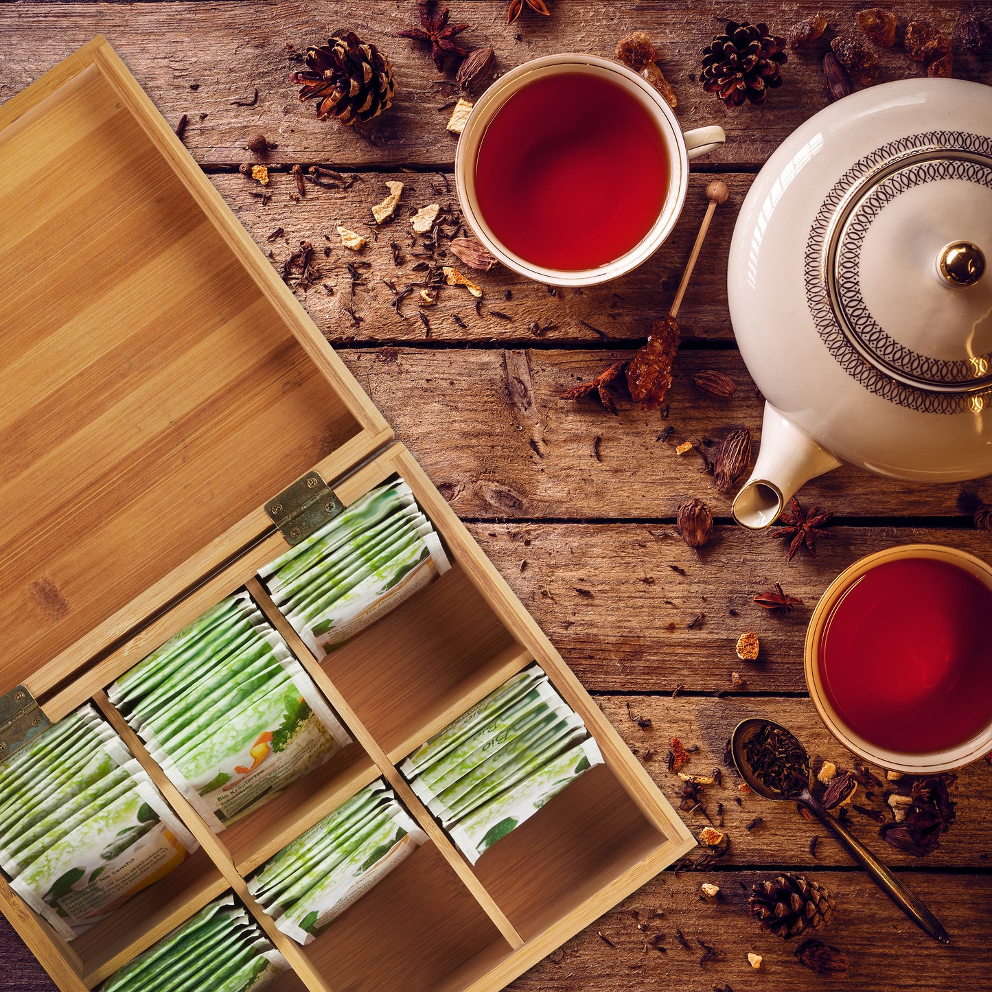 6-Compartment Bamboo Tea Box
