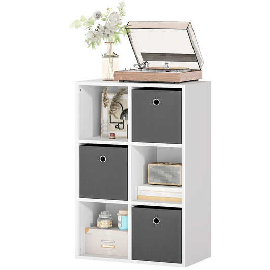 6-Cube Storage Shelf with 3 Fabric Drawers, Grey