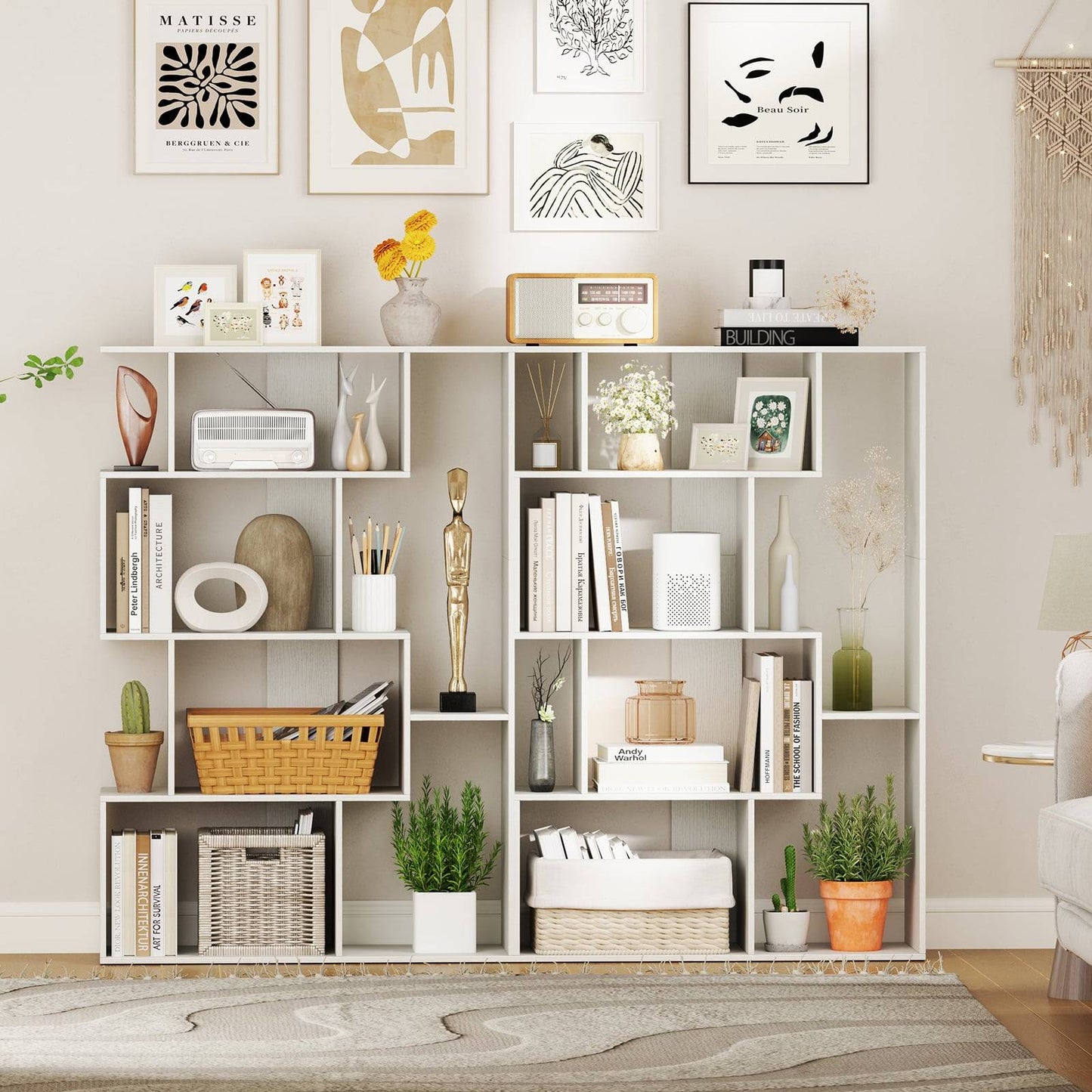 6-Cube White Bookshelf with Anti-Tip Safety Features