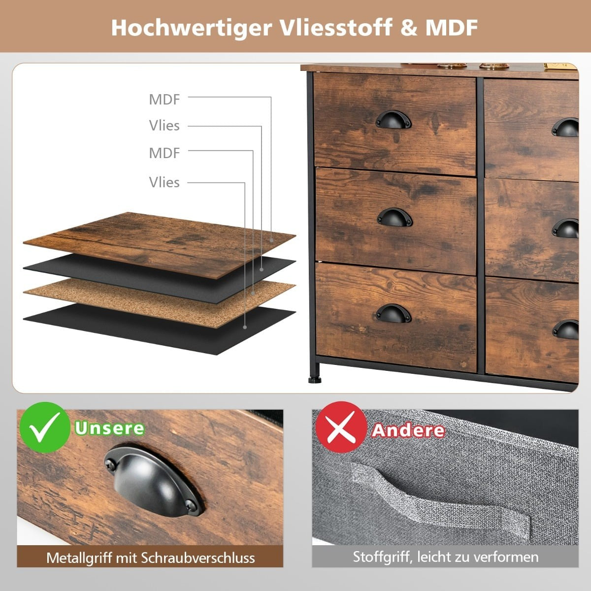 6-Drawer Dresser with Fabric Drawers & Steel Frame