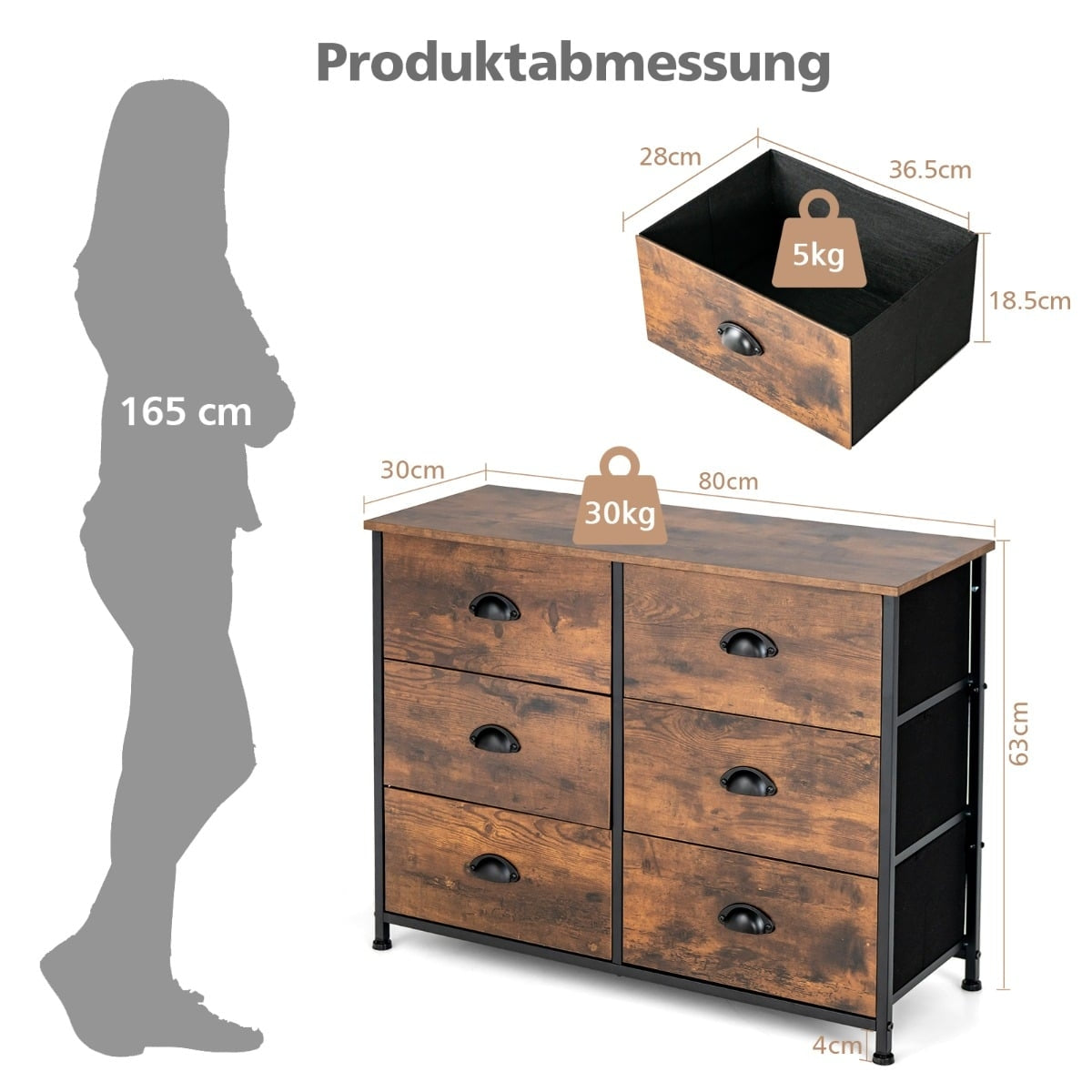 6-Drawer Dresser with Fabric Drawers & Steel Frame