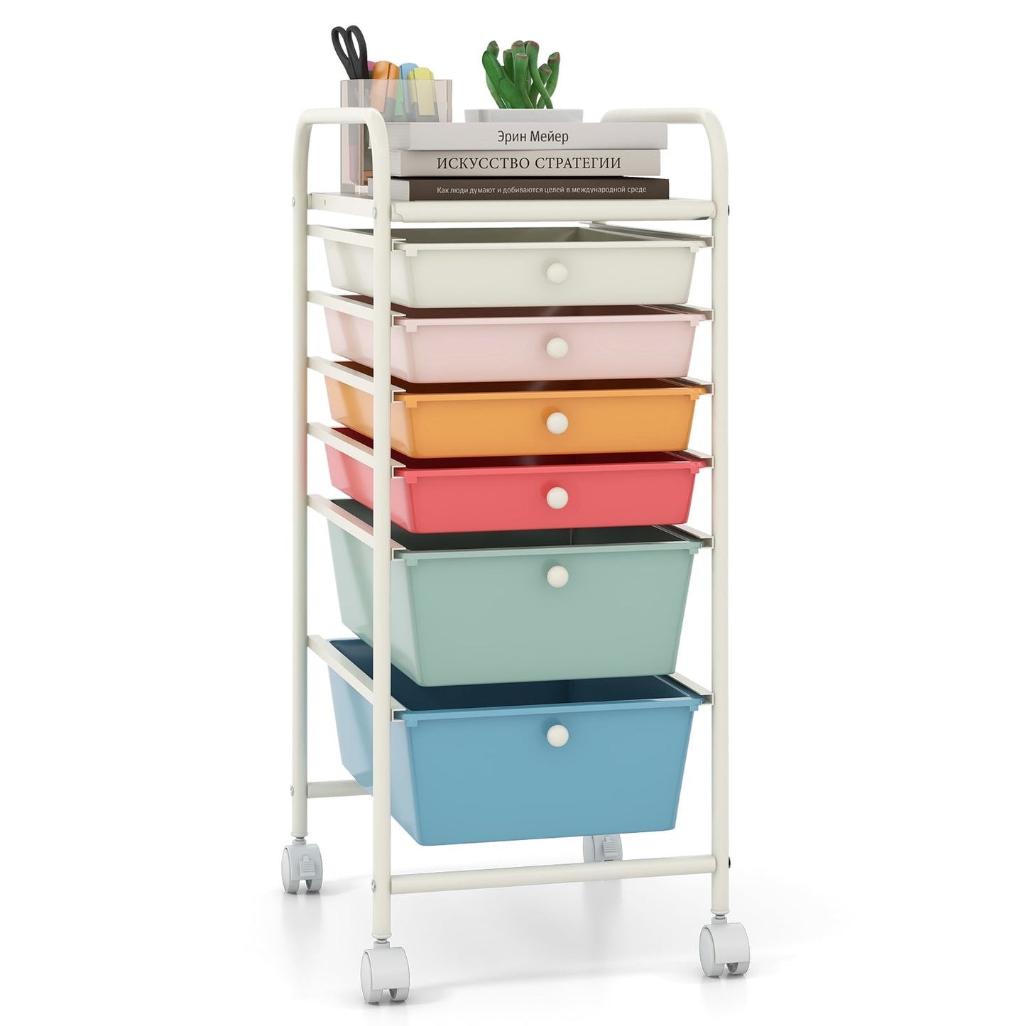 6-Drawer Rolling Cart with Metal Frame, Colorful Storage