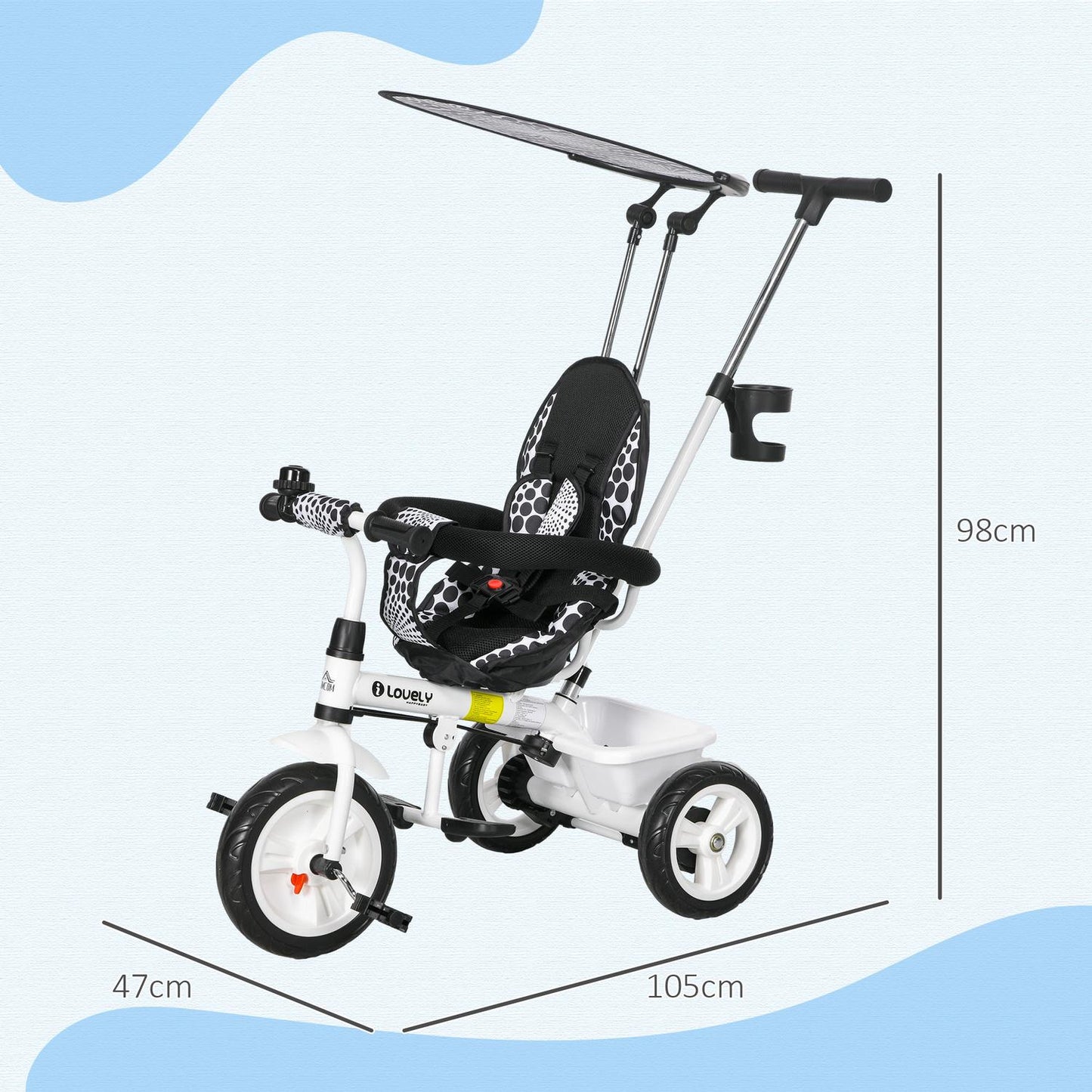 Tricycle for children with sun protection and adjustable seat