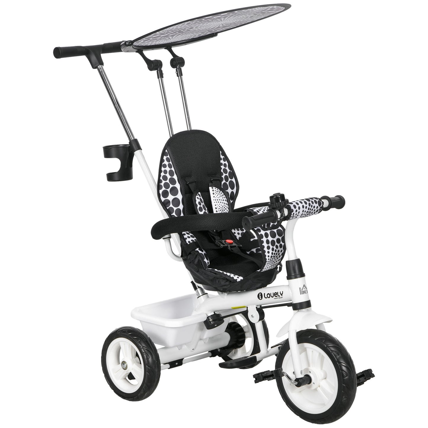 Tricycle for children with sun protection and adjustable seat