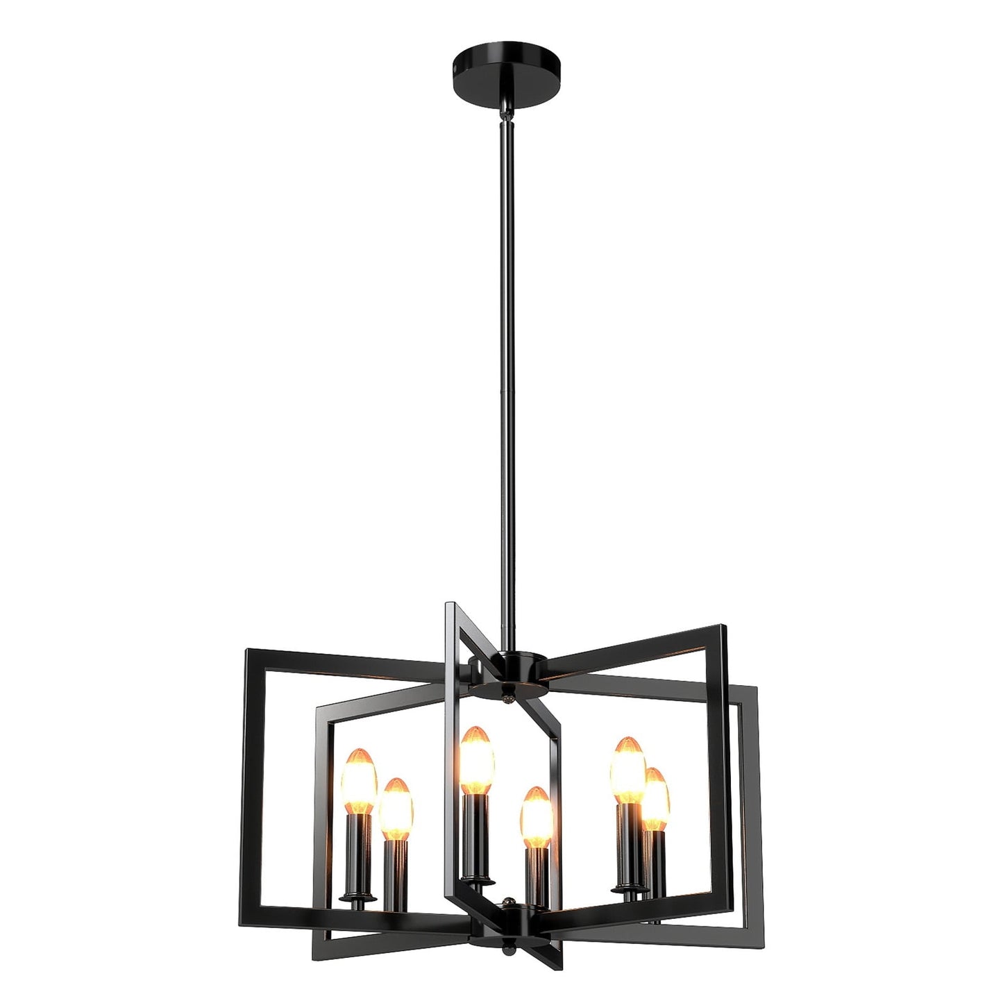 6-Light Industrial Chandelier, Adjustable Height, Black