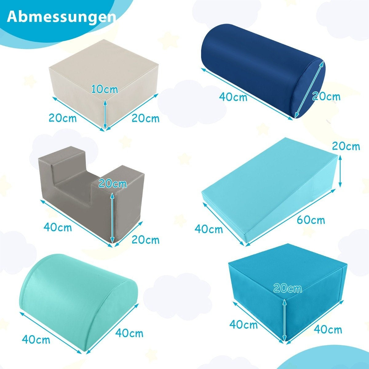 6 PCS. Foam building blocks Giant building blocks for running around and climbing Soft building blocks made of navy blue foam