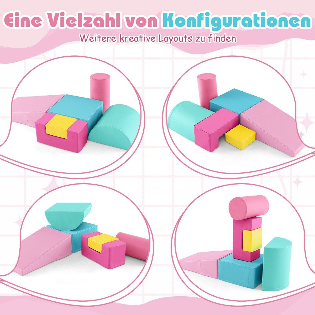 6 PCS. Foam building blocks, giant building blocks for running around and climbing, dark pink