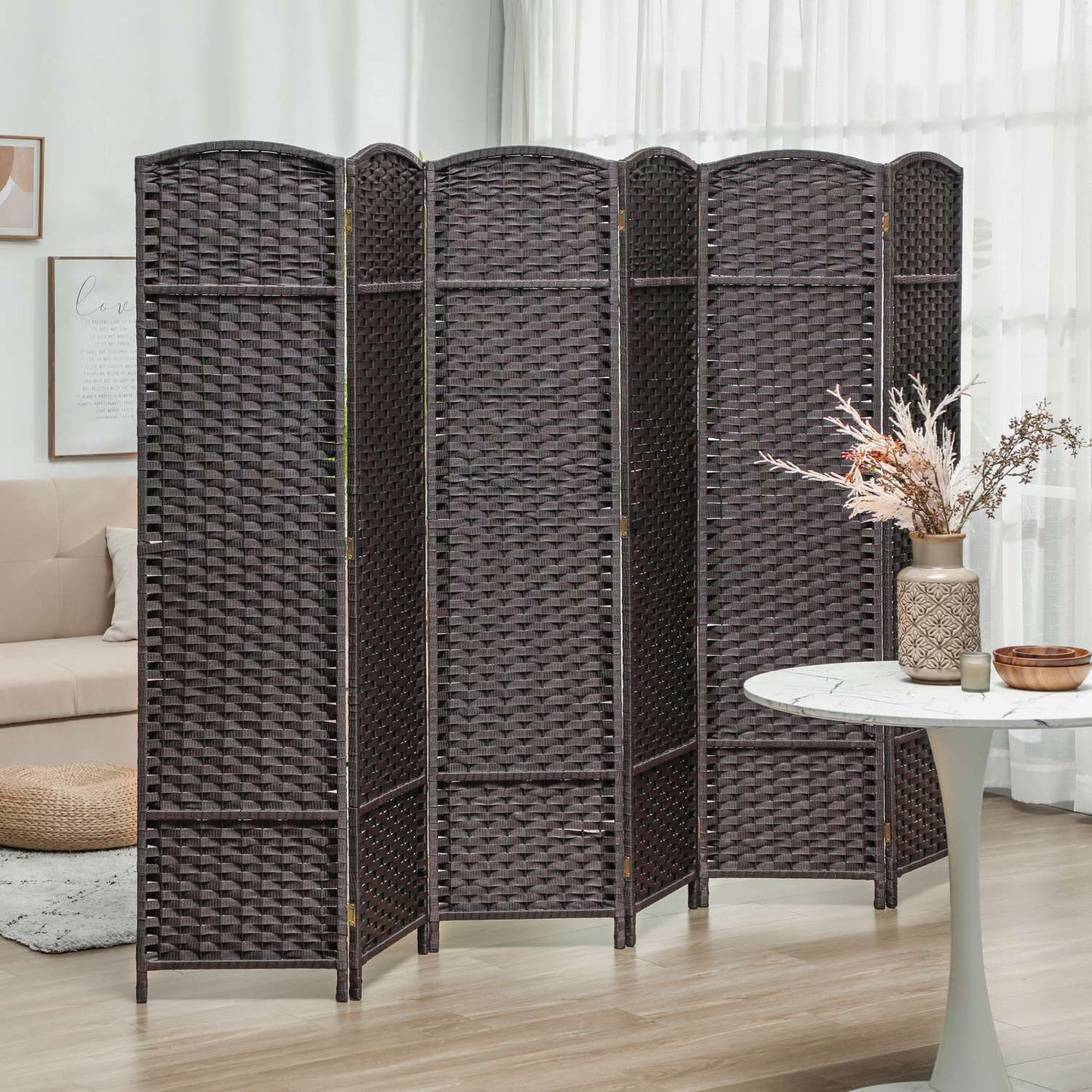 6-Panel Folding Room Divider, Brown, Polypropylene