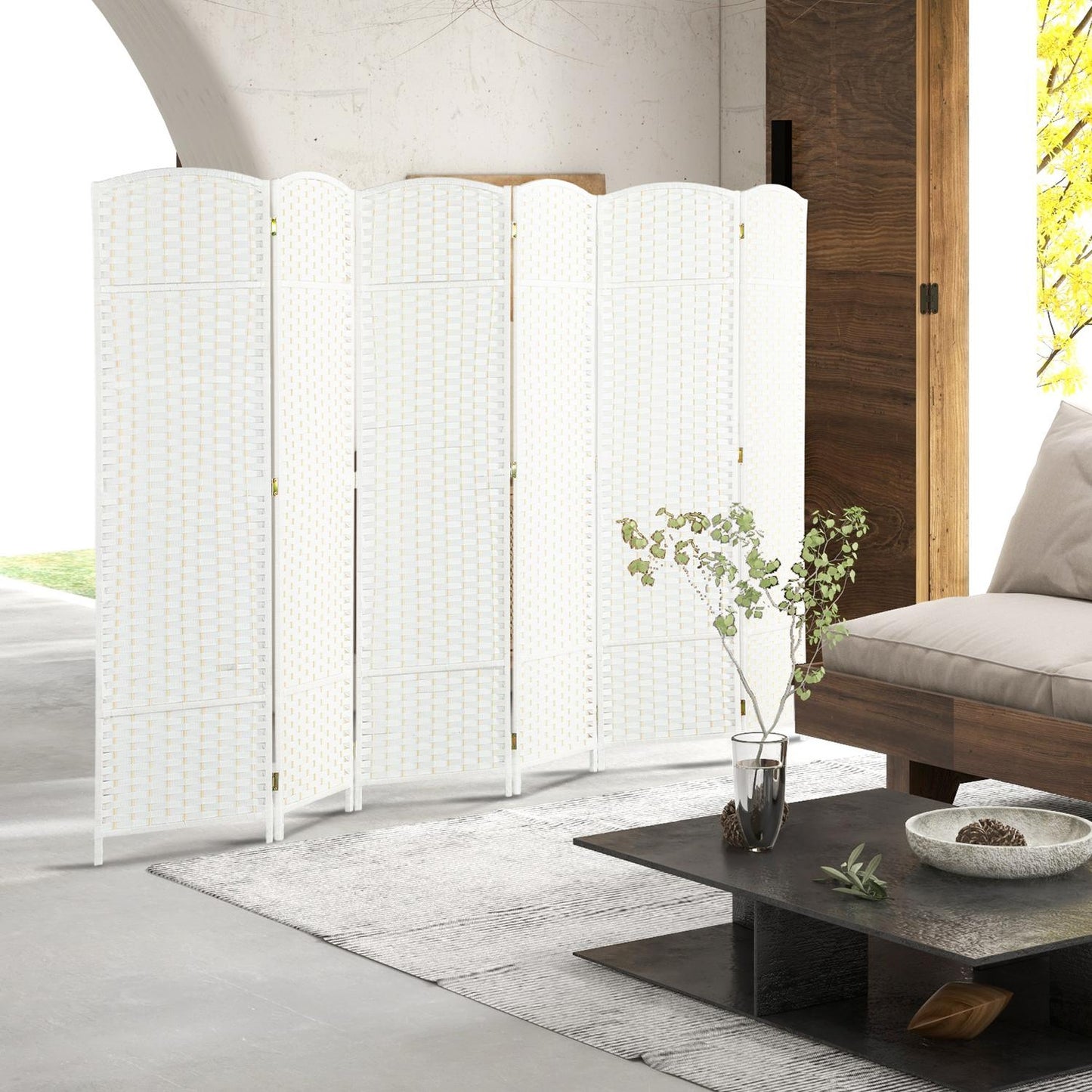 6-Panel Folding Room Divider, White Polypropylene