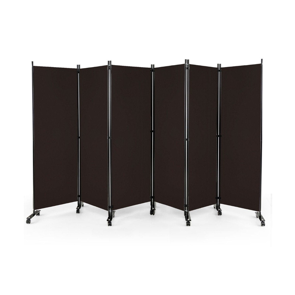 6-Panel Folding Room Divider with Lockable Wheels, Brown