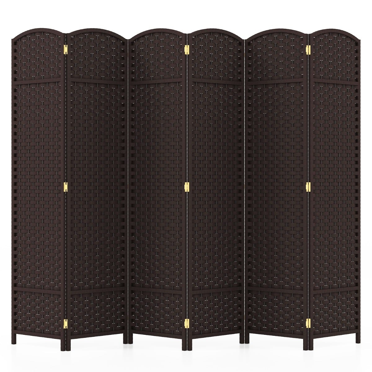 6-Panel Room Divider, Handwoven Texture, Solid Wood Frame