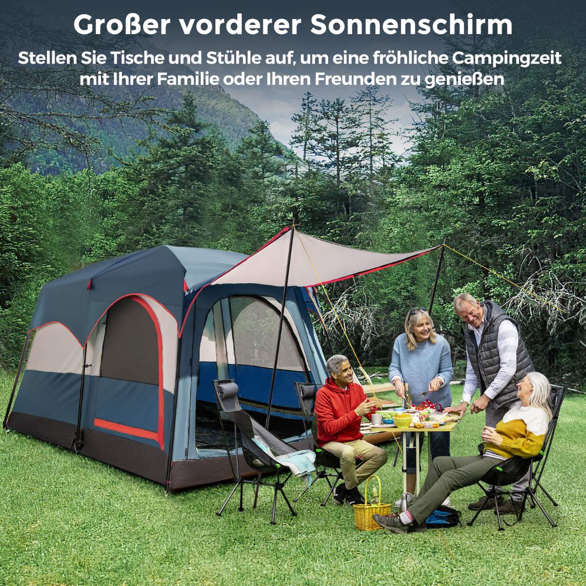 6-Person Camping Tent with Divider & Rainfly, Blue